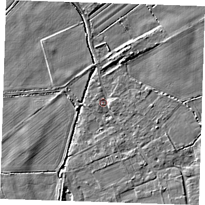 Shaded relief map of the ground around CB259HB, computed from Environment Agency LiDAR. The ground here sits at about 5 m above sea level and falls 5 m across the surrounding 800 m. Surface water reaching this point runs off ground lying to the south-south-east, 2.8 m higher.