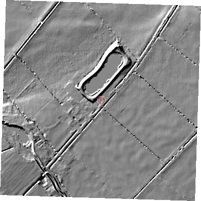 Shaded relief map of the ground around CB259HF, computed from Environment Agency LiDAR. The ground here sits at about 2 m above sea level and falls 6 m across the surrounding 800 m. Surface water reaching this point runs off ground lying to the west, 2.0 m higher.