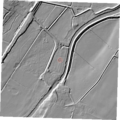Shaded relief map of the ground around CB259HZ, computed from Environment Agency LiDAR. The ground here sits at about 3 m above sea level and falls 6 m across the surrounding 800 m. Surface water reaching this point runs off ground lying to the south-south-west, 1.8 m higher.