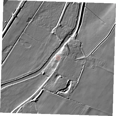 Shaded relief map of the ground around CB259JB, computed from Environment Agency LiDAR. The ground here sits at about 5 m above sea level and falls 9 m across the surrounding 800 m. Surface water reaching this point runs off ground lying to the north-east, 1.4 m higher.