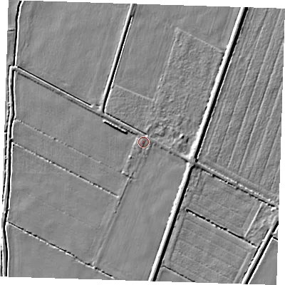 Shaded relief map of the ground around CB259LP, computed from Environment Agency LiDAR. The ground here sits at about 2 m above sea level and falls 4 m across the surrounding 800 m. Surface water reaching this point runs off ground lying to the west-north-west, 4.0 m higher.