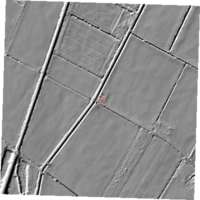 Shaded relief map of the ground around CB259LW, computed from Environment Agency LiDAR. The ground here sits at about 2 m above sea level and falls 4 m across the surrounding 800 m. Surface water reaching this point runs off ground lying to the west-north-west, 2.9 m higher.