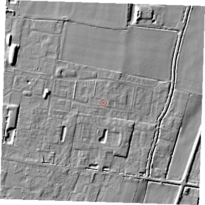 Shaded relief map of the ground around CB259LX, computed from Environment Agency LiDAR. The ground here sits at about 5 m above sea level and falls 10 m across the surrounding 800 m. Surface water reaching this point runs off ground lying to the north-west, 1.6 m higher.