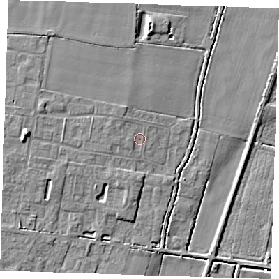 Shaded relief map of the ground around CB259LZ, computed from Environment Agency LiDAR. The ground here sits at about 4 m above sea level and falls 9 m across the surrounding 800 m. Surface water reaching this point runs off ground lying to the north-west, 1.5 m higher.