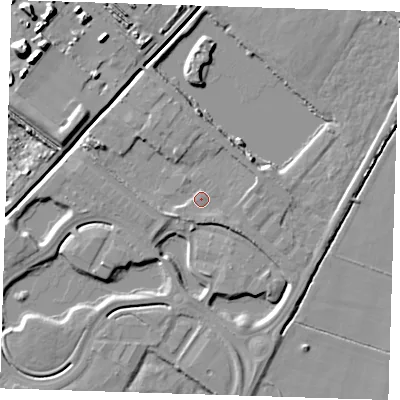 Shaded relief map of the ground around CB259PG, computed from Environment Agency LiDAR. The ground here sits at about 4 m above sea level and falls 11 m across the surrounding 800 m. Surface water reaching this point runs off ground lying to the east-south-east, 2.1 m higher.