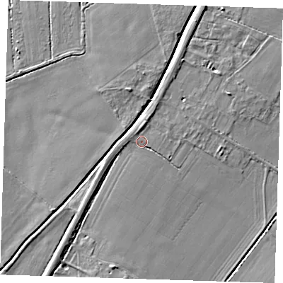 Shaded relief map of the ground around CB259PH, computed from Environment Agency LiDAR. The ground here sits at about 4 m above sea level and falls 5 m across the surrounding 800 m. Surface water reaching this point runs off ground lying to the north, 1.5 m higher.