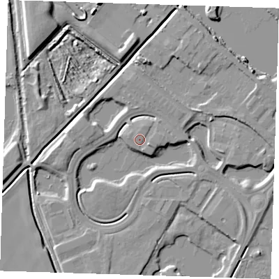 Shaded relief map of the ground around CB259TL, computed from Environment Agency LiDAR. The ground here sits at about 5 m above sea level and falls 8 m across the surrounding 800 m. Surface water reaching this point runs off ground lying to the east-south-east, 1.4 m higher.