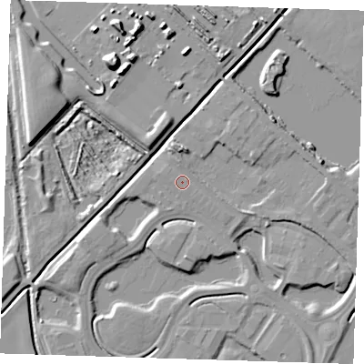 Shaded relief map of the ground around CB259TN, computed from Environment Agency LiDAR. The ground here sits at about 5 m above sea level and falls 11 m across the surrounding 800 m. Surface water reaching this point runs off ground lying to the north, 0.9 m higher.