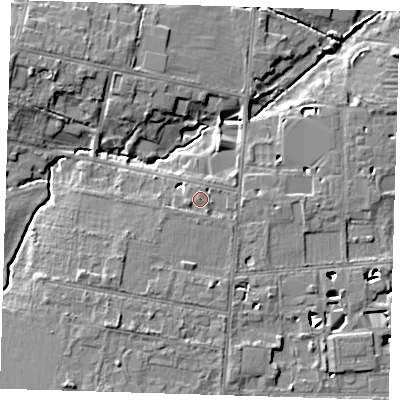 Shaded relief map of the ground around CB39AL, computed from Environment Agency LiDAR. The ground here sits at about 10 m above sea level and falls 9 m across the surrounding 800 m. Surface water reaching this point runs off ground lying to the south-south-east, 1.2 m higher.