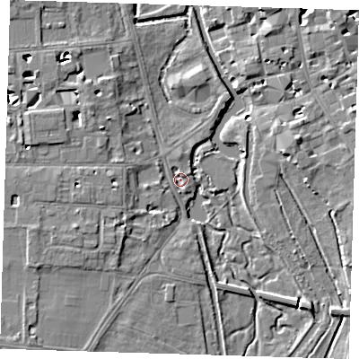Shaded relief map of the ground around CB39EX, computed from Environment Agency LiDAR. The ground here sits at about 7 m above sea level and falls 6 m across the surrounding 800 m. Surface water reaching this point runs off ground lying to the west-south-west, 4.6 m higher.