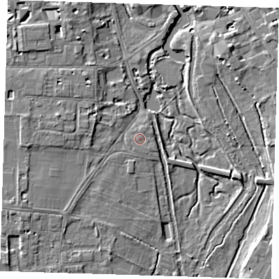Shaded relief map of the ground around CB39HD, computed from Environment Agency LiDAR. The ground here sits at about 8 m above sea level and falls 6 m across the surrounding 800 m. Surface water reaching this point runs off ground lying to the south-south-west, 0.6 m higher.