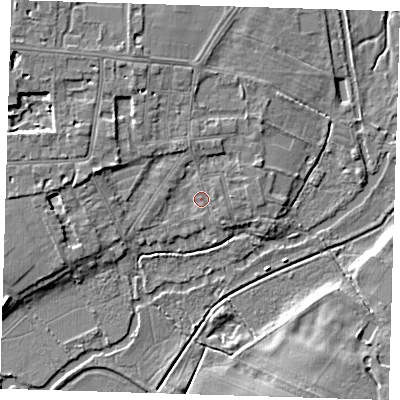 Shaded relief map of the ground around CB39HZ, computed from Environment Agency LiDAR. The ground here sits at about 8 m above sea level and falls 6 m across the surrounding 800 m. Surface water reaching this point runs off ground lying to the north-north-east, 1.9 m higher.