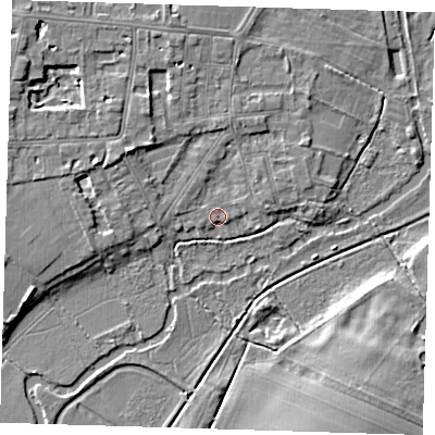 Shaded relief map of the ground around CB39JL, computed from Environment Agency LiDAR. The ground here sits at about 8 m above sea level and falls 6 m across the surrounding 800 m. Surface water reaching this point runs off ground lying to the north-north-east, 1.9 m higher.