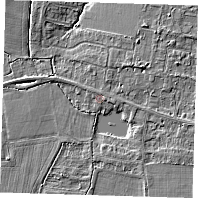 Shaded relief map of the ground around CB39LL, computed from Environment Agency LiDAR. The ground here sits at about 10 m above sea level and falls 5 m across the surrounding 800 m. Surface water reaching this point runs off ground lying to the south-west, 3.1 m higher.