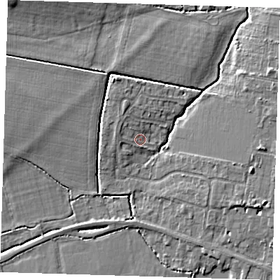 Shaded relief map of the ground around CB39LU, computed from Environment Agency LiDAR. The ground here sits at about 10 m above sea level and falls 7 m across the surrounding 800 m. Surface water reaching this point runs off ground lying to the west-north-west, 1.7 m higher.