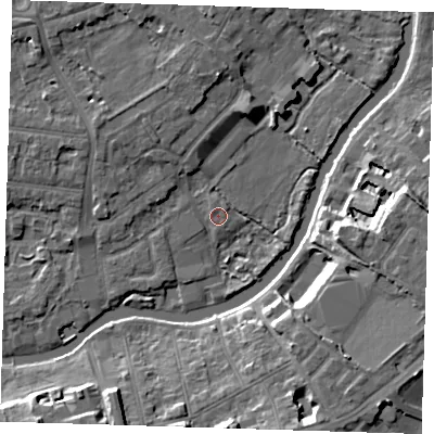 Shaded relief map of the ground around CB41BL, computed from Environment Agency LiDAR. The ground here sits at about 5 m above sea level and falls 11 m across the surrounding 800 m. Surface water reaching this point runs off ground lying to the north-north-west, 1.0 m higher.