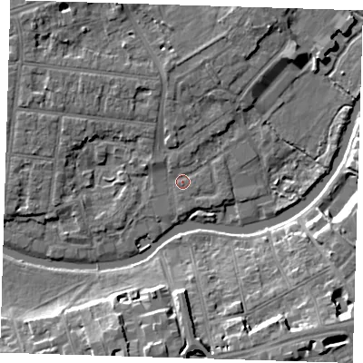 Shaded relief map of the ground around CB41BN, computed from Environment Agency LiDAR. The ground here sits at about 5 m above sea level and falls 11 m across the surrounding 800 m. Surface water reaching this point runs off ground lying to the north-north-west, 3.2 m higher.