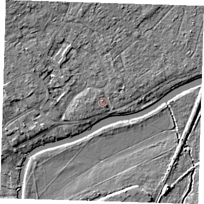Shaded relief map of the ground around CB41FQ, computed from Environment Agency LiDAR. The ground here sits at about 6 m above sea level and falls 5 m across the surrounding 800 m. Surface water reaching this point runs off ground lying to the north-east, 1.6 m higher.