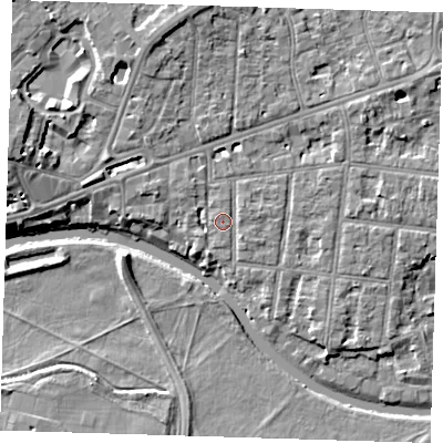 Shaded relief map of the ground around CB41HD, computed from Environment Agency LiDAR. The ground here sits at about 7 m above sea level and falls 9 m across the surrounding 800 m. Surface water reaching this point runs off ground lying to the north-west, 2.1 m higher.