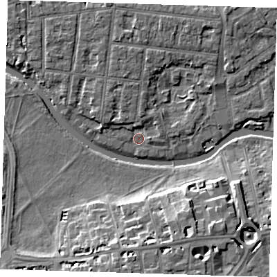 Shaded relief map of the ground around CB41JR, computed from Environment Agency LiDAR. The ground here sits at about 5 m above sea level and falls 11 m across the surrounding 800 m. Surface water reaching this point runs off ground lying to the north-north-west, 2.1 m higher.