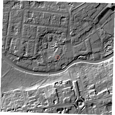 Shaded relief map of the ground around CB41JW, computed from Environment Agency LiDAR. The ground here sits at about 6 m above sea level and falls 11 m across the surrounding 800 m. Surface water reaching this point runs off ground lying to the south-west, 1.0 m higher.