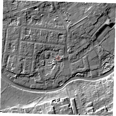 Shaded relief map of the ground around CB41JX, computed from Environment Agency LiDAR. The ground here sits at about 6 m above sea level and falls 11 m across the surrounding 800 m. Surface water reaching this point runs off ground lying to the north-west, 5.0 m higher.
