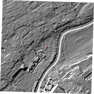 Shaded relief map of the ground around CB41NA, computed from Environment Agency LiDAR. The ground here sits at about 5 m above sea level and falls 10 m across the surrounding 800 m. Surface water reaching this point runs off ground lying to the south-south-east, 1.4 m higher.
