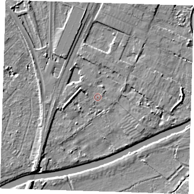 Shaded relief map of the ground around CB41UN, computed from Environment Agency LiDAR. The ground here sits at about 6 m above sea level and falls 6 m across the surrounding 800 m. Surface water reaching this point runs off ground lying to the west, 4.2 m higher.