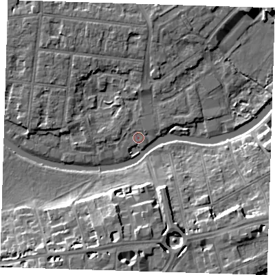 Shaded relief map of the ground around CB41ZA, computed from Environment Agency LiDAR. The ground here sits at about 5 m above sea level and falls 11 m across the surrounding 800 m. Surface water reaching this point runs off ground lying to the north-west, 4.2 m higher.