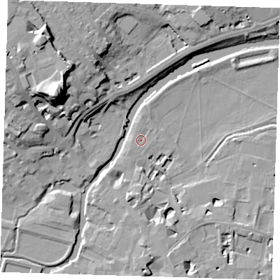 Shaded relief map of the ground around CB58AJ, computed from Environment Agency LiDAR. The ground here sits at about 6 m above sea level and falls 29 m across the surrounding 800 m. Surface water reaching this point runs off ground lying to the south-south-west, 0.9 m higher.