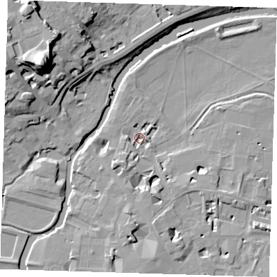 Shaded relief map of the ground around CB58AP, computed from Environment Agency LiDAR. The ground here sits at about 5 m above sea level and falls 29 m across the surrounding 800 m. Surface water reaching this point runs off ground lying to the south-west, 4.6 m higher.