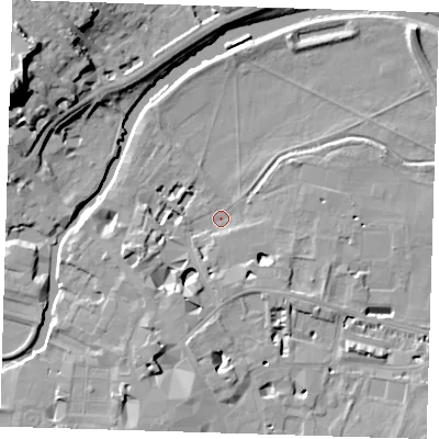 Shaded relief map of the ground around CB58AR, computed from Environment Agency LiDAR. The ground here sits at about 6 m above sea level and falls 29 m across the surrounding 800 m. Surface water reaching this point runs off ground lying to the south-south-west, 6.3 m higher.