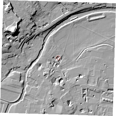 Shaded relief map of the ground around CB58AW, computed from Environment Agency LiDAR. The ground here sits at about 5 m above sea level and falls 29 m across the surrounding 800 m. Surface water reaching this point runs off ground lying to the south-west, 4.6 m higher.