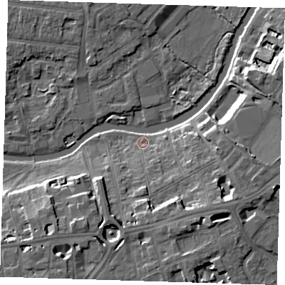 Shaded relief map of the ground around CB58HL, computed from Environment Agency LiDAR. The ground here sits at about 5 m above sea level and falls 11 m across the surrounding 800 m. Surface water reaching this point runs off ground lying to the south-south-east, 8.5 m higher.