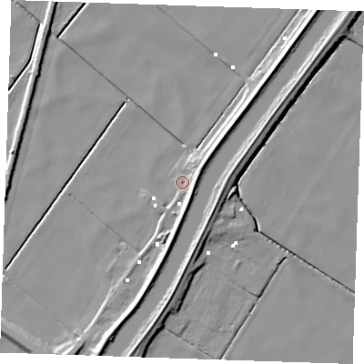 Shaded relief map of the ground around CB61EE, computed from Environment Agency LiDAR. The ground here sits at about -0 m above sea level and falls 8 m across the surrounding 800 m. Surface water reaching this point runs off ground lying to the south-east, 5.0 m higher.