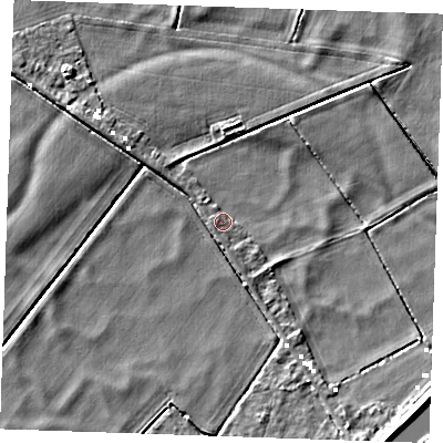 Shaded relief map of the ground around CB61EG, computed from Environment Agency LiDAR. The ground here sits at about -1 m above sea level and falls 7 m across the surrounding 800 m. Surface water reaching this point runs off ground lying to the south-east, 6.3 m higher.