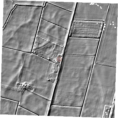 Shaded relief map of the ground around CB61EN, computed from Environment Agency LiDAR. The ground here sits at about -1 m above sea level and falls 5 m across the surrounding 800 m. Surface water reaching this point runs off ground lying to the south-west, 1.1 m higher.