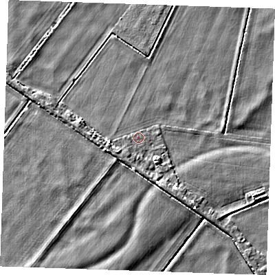 Shaded relief map of the ground around CB61EQ, computed from Environment Agency LiDAR. The ground here sits at about -0 m above sea level and falls 4 m across the surrounding 800 m. Surface water reaching this point runs off ground lying to the south-west, 1.5 m higher.