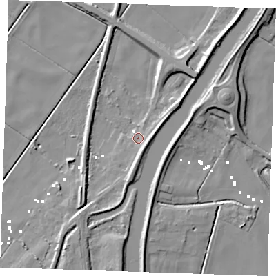 Shaded relief map of the ground around CB61FU, computed from Environment Agency LiDAR. The ground here sits at about 1 m above sea level and falls 9 m across the surrounding 800 m. Surface water reaching this point runs off ground lying to the north-east, 5.7 m higher.