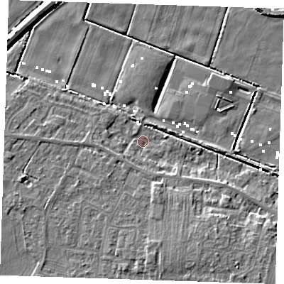 Shaded relief map of the ground around CB61LJ, computed from Environment Agency LiDAR. The ground here sits at about 1 m above sea level and falls 10 m across the surrounding 800 m. Surface water reaching this point runs off ground lying to the south-south-east, 6.3 m higher.