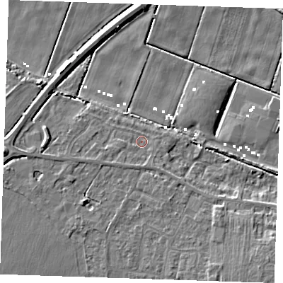 Shaded relief map of the ground around CB61LQ, computed from Environment Agency LiDAR. The ground here sits at about 2 m above sea level and falls 9 m across the surrounding 800 m. Surface water reaching this point runs off ground lying to the south-south-east, 4.0 m higher.