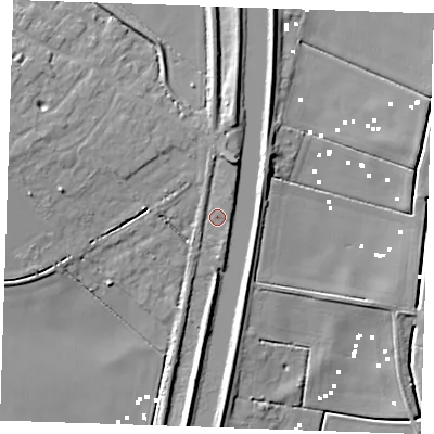 Shaded relief map of the ground around CB61NT, computed from Environment Agency LiDAR. The ground here sits at about 3 m above sea level and falls 9 m across the surrounding 800 m. Surface water reaching this point runs off ground lying to the north-north-east, 2.7 m higher.