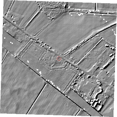 Shaded relief map of the ground around CB61RD, computed from Environment Agency LiDAR. The ground here sits at about 2 m above sea level and falls 8 m across the surrounding 800 m. Surface water reaching this point runs off ground lying to the north-east, 0.6 m higher.