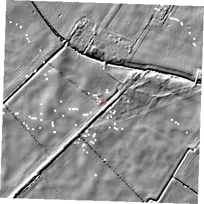 Shaded relief map of the ground around CB61RR, computed from Environment Agency LiDAR. The ground here sits at about 0 m above sea level and falls 6 m across the surrounding 800 m. Surface water reaching this point runs off ground lying to the north-north-east, 2.2 m higher.