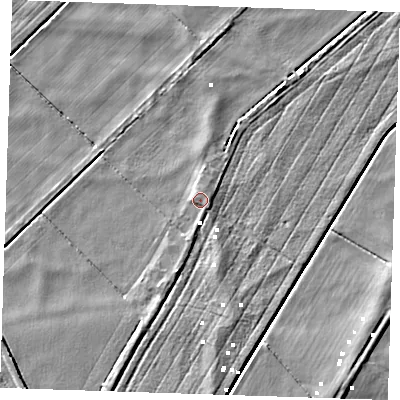 Shaded relief map of the ground around CB61RW, computed from Environment Agency LiDAR. The ground here sits at about 0 m above sea level and falls 5 m across the surrounding 800 m. Surface water reaching this point runs off ground lying to the east-south-east, 1.2 m higher.