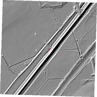 Shaded relief map of the ground around CB62AU, computed from Environment Agency LiDAR. The ground here sits at about 2 m above sea level and falls 9 m across the surrounding 800 m. Surface water reaching this point runs off ground lying to the north-east, 5.5 m higher.
