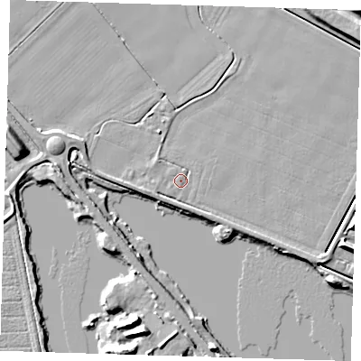 Shaded relief map of the ground around CB62AY, computed from Environment Agency LiDAR. The ground here sits at about 2 m above sea level and falls 9 m across the surrounding 800 m. Surface water reaching this point runs off ground lying to the east-south-east, 2.1 m higher.