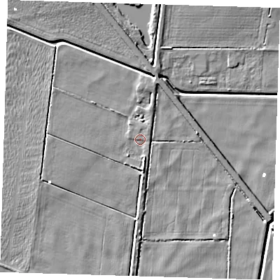 Shaded relief map of the ground around CB62AZ, computed from Environment Agency LiDAR. The ground here sits at about 0 m above sea level and falls 5 m across the surrounding 800 m. Surface water reaching this point runs off ground lying to the north-east, 1.2 m higher.