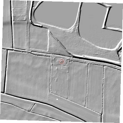 Shaded relief map of the ground around CB62BQ, computed from Environment Agency LiDAR. The ground here sits at about 0 m above sea level and falls 7 m across the surrounding 800 m. Surface water reaching this point runs off ground lying to the east-north-east, 0.7 m higher.