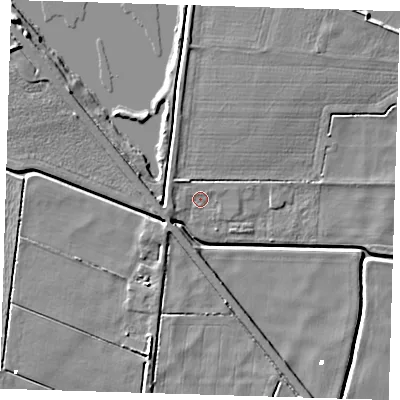 Shaded relief map of the ground around CB62BW, computed from Environment Agency LiDAR. The ground here sits at about 0 m above sea level and falls 8 m across the surrounding 800 m. Surface water reaching this point runs off ground lying to the north-west, 1.4 m higher.